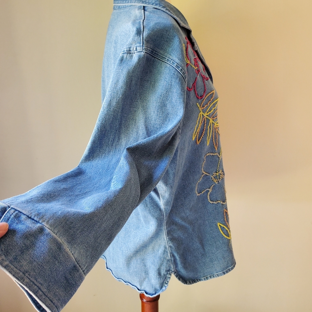 Vintage Denim Button Down Floral Embroidery Bechamel Large - Picture 3 of 14